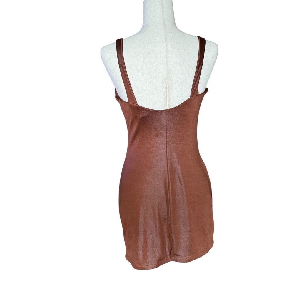Chou Chou Metallic Brown Cowl Neck Bodycon Mini Dress Size M - Picture 3 of 7